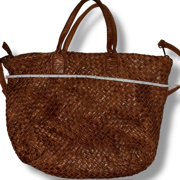Fossil Woven Brown Leather Tote Bag with Strap Boho Artisan Satchel - Picture 12 of 14